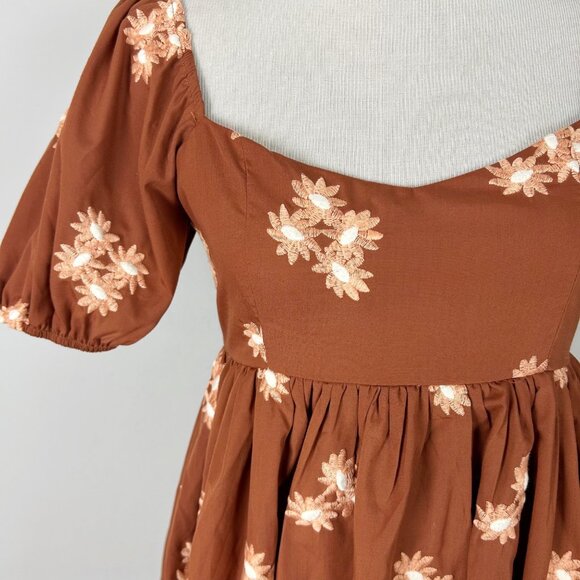 Altar’d State Rust Orange Mini Babydoll Dress Floral Embroidery Size Small Women - Picture 3 of 5